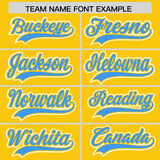 Custom Gold Powder Blue Personalized Color Block Authentic Baseball Jersey