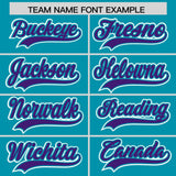 Custom Aqua Purple Personalized Color Block Authentic Baseball Jersey