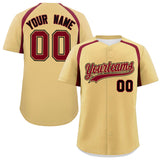 Custom Khaki Crimson Personalized Color Block Authentic Baseball Jersey