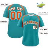 Custom Aqua Orange Personalized Color Block Authentic Baseball Jersey
