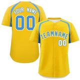 Custom Gold Powder Blue Personalized Color Block Authentic Baseball Jersey