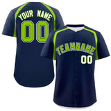 Custom Navy Neon Green Personalized Color Block Authentic Baseball Jersey
