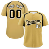 Custom Old Gold Black Personalized Color Block Authentic Baseball Jersey