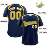 Custom Navy Gold Personalized Color Block Authentic Baseball Jersey