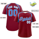 Custom Crimson Powder Blue Personalized Color Block Authentic Baseball Jersey
