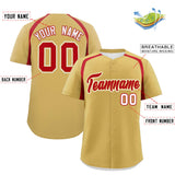 Custom Old Gold Red Personalized Color Block Authentic Baseball Jersey
