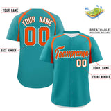 Custom Aqua Orange Personalized Color Block Authentic Baseball Jersey