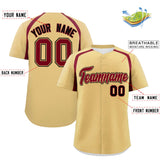 Custom Khaki Crimson Personalized Color Block Authentic Baseball Jersey