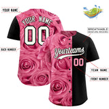 Custom Light Pink Black Split Rose Print Authentic Baseball Jersey