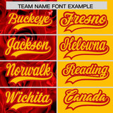 Custom Red Yellow Split Rose Print Authentic Baseball Jersey