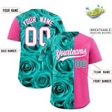 Custom Aqua Pink Split Rose Print Authentic Baseball Jersey