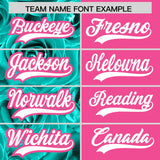 Custom Aqua Pink Split Rose Print Authentic Baseball Jersey