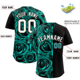 Custom Aqua Black Split Rose Print Authentic Baseball Jersey