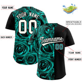 Custom Aqua Black Split Rose Print Authentic Baseball Jersey