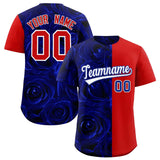 Custom Royal Red Split Rose Print Authentic Baseball Jersey