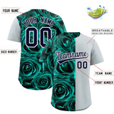 Custom Aqua Silver Split Rose Print Authentic Baseball Jersey