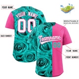 Custom Aqua Pink Split Rose Print Authentic Baseball Jersey