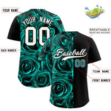 Custom Aqua Black Split Rose Print Authentic Baseball Jersey