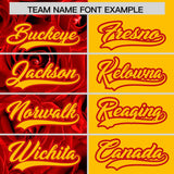 Custom Red Yellow Split Rose Print Authentic Baseball Jersey