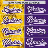 Custom Gold Purple Split Rose Print Authentic Baseball Jersey