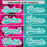 Custom Pink Aqua Split Rose Print Authentic Baseball Jersey