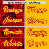 Custom Red Yellow Split Rose Print Authentic Baseball Jersey