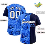 Custom Powder Blue Navy Split Rose Print Authentic Baseball Jersey