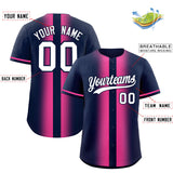 Custom Navy Pink Lapel Gradient Fashion Authentic Baseball Jersey