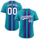 Custom Aqua Purple Lapel Gradient Fashion Authentic Baseball Jersey