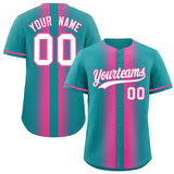 Custom Aqua Pink Lapel Gradient Fashion Authentic Baseball Jersey