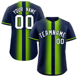 Custom Navy Neon Green Lapel Gradient Fashion Authentic Baseball Jersey
