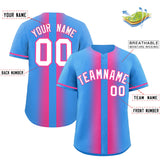 Custom Powder Blue Pink Lapel Gradient Fashion Authentic Baseball Jersey
