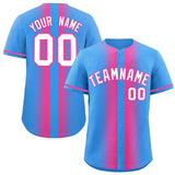 Custom Powder Blue Pink Lapel Gradient Fashion Authentic Baseball Jersey