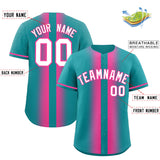 Custom Aqua Pink Lapel Gradient Fashion Authentic Baseball Jersey