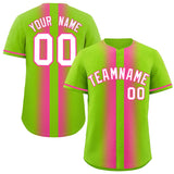 Custom Neon Green Pink Lapel Gradient Fashion Authentic Baseball Jersey