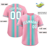 Custom Light Pink Bright Green Lapel Gradient Fashion Authentic Baseball Jersey