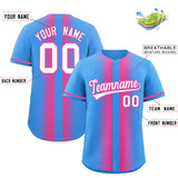 Custom Powder Blue Pink Lapel Gradient Fashion Authentic Baseball Jersey