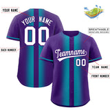 Custom Purple Aqua Lapel Gradient Fashion Authentic Baseball Jersey