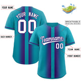 Custom Aqua Purple Lapel Gradient Fashion Authentic Baseball Jersey