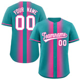 Custom Aqua Pink Lapel Gradient Fashion Authentic Baseball Jersey