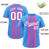 Custom Powder Blue Pink Lapel Gradient Fashion Authentic Baseball Jersey