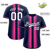 Custom Navy Pink Lapel Gradient Fashion Authentic Baseball Jersey