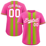 Custom Pink Neon Green Lapel Gradient Fashion Authentic Baseball Jersey