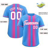Custom Powder Blue Pink Lapel Gradient Fashion Authentic Baseball Jersey