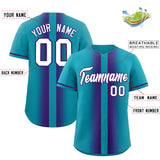 Custom Aqua Purple Lapel Gradient Fashion Authentic Baseball Jersey