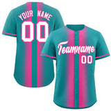 Custom Aqua Pink Lapel Gradient Fashion Authentic Baseball Jersey