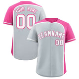 Custom Silver Pink Personalized Color Block Authentic Baseball jersey