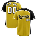Custom Old Gold Black Personalized Color Block Authentic Baseball jersey
