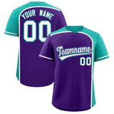 Custom Purple Aqua Personalized Color Block Authentic Baseball jersey