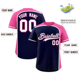 Custom Navy Pink Personalized Color Block Authentic Baseball jersey